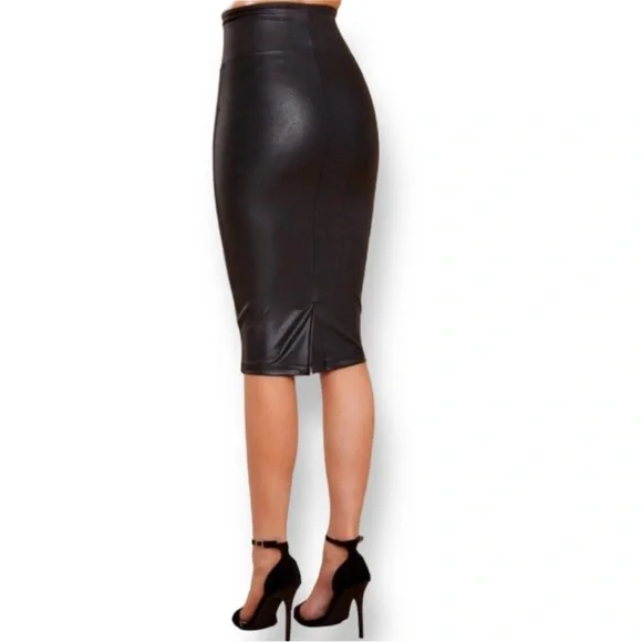 SPANX solid Black Pencil Skirt fitted tight slimming oil shine suit bottom sz M - Picture 5 of 10